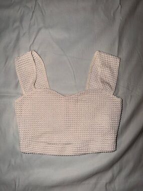 Cropped Waffle Knit Tank Top in Beige